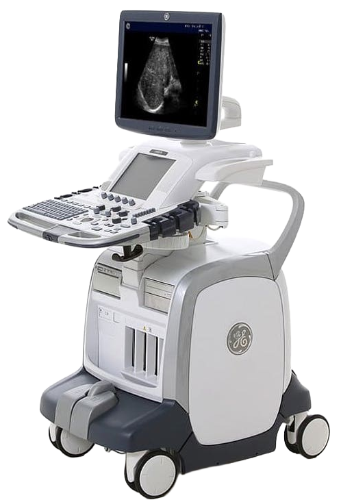 GE LOGIQ series advanced ultrasound imaging system on wheels